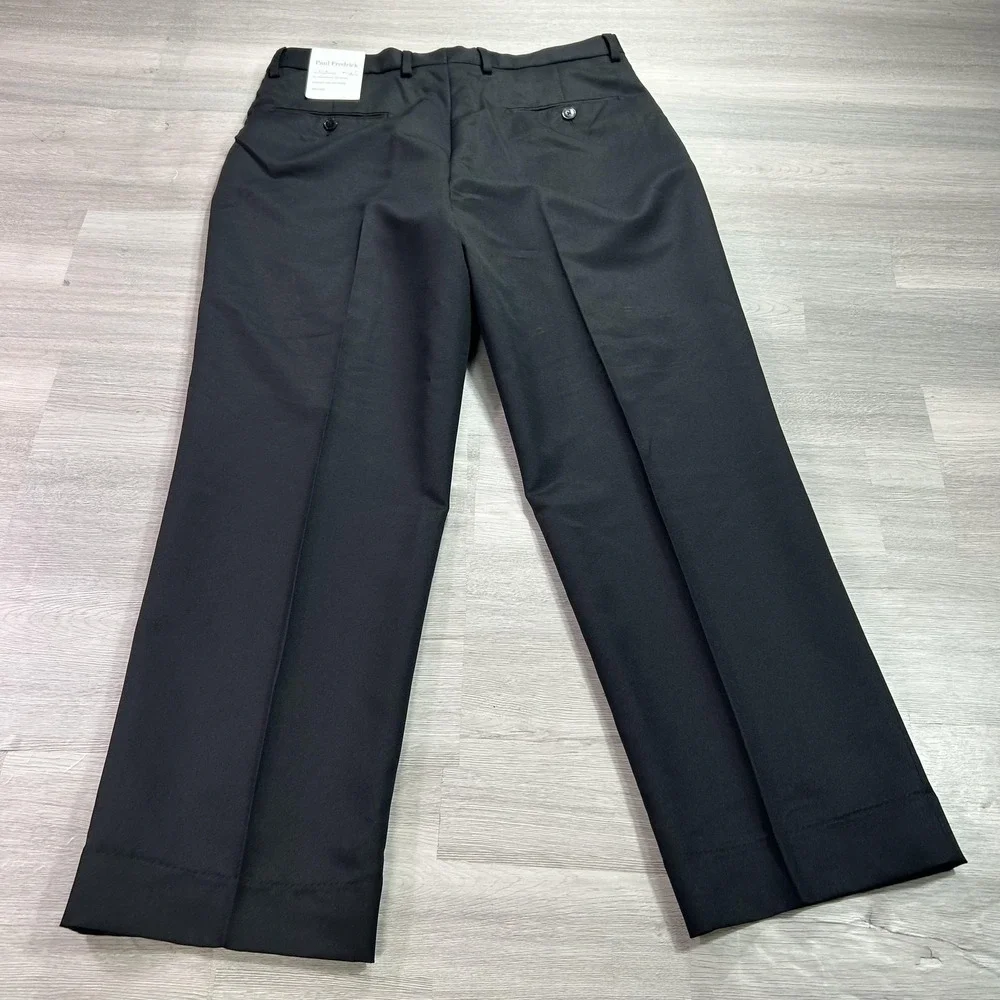 NEW Paul Fredrick Pants Mens 34x32 Black Microfiber Dress Slacks PA150IL